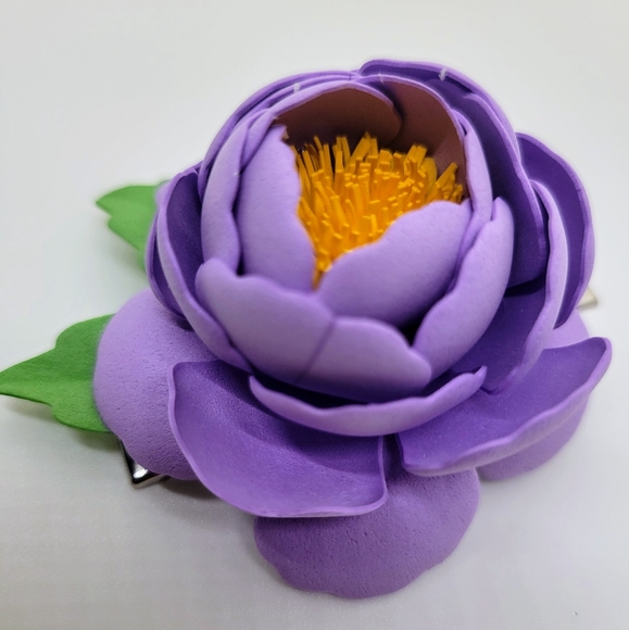 Flower Hair Clip Toddler Girls Party Birthday Unique Purple Peony Floral Soft - Picture 3 of 5